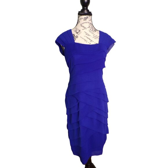 🆕 Adrianna Papell Layered Tiered Chiffon Cap Sleeve Dress 4 Blue - Picture 2 of 11